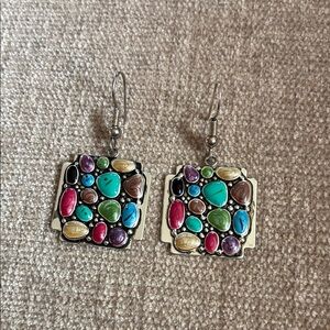 Multicolor Stone Mosaic Dangle Earrings